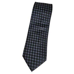 TINO COSMA Men's 100% Silk Necktie LUXURY Tie XL Blue Geometric W:3.7" EUC